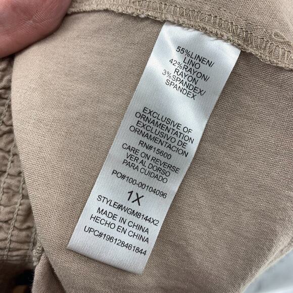 NWT Democracy Plus Sz 1X Sky Rise Tan Khaki Linen Blend Smocked Waist Shorts NEW - Picture 6 of 8